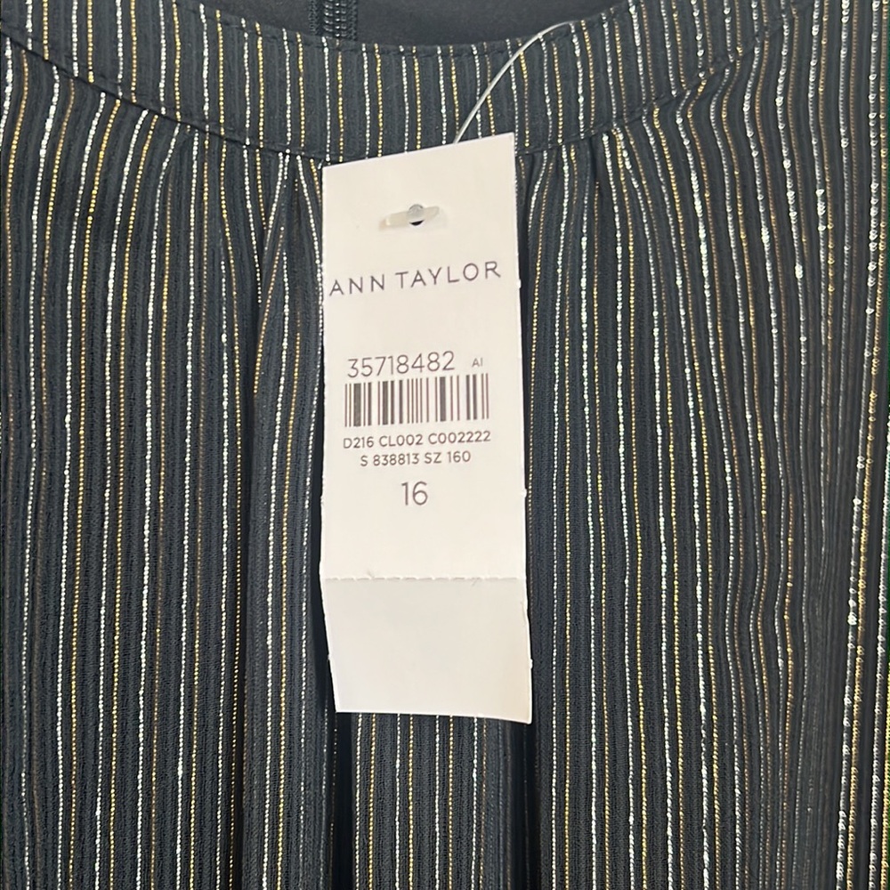 NWT - Ann Taylor Shimmer Stripe Pleated Flare Dress - Size 16 - Picture 7 of 10